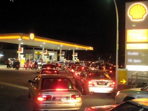 A Shell petrol station at night
